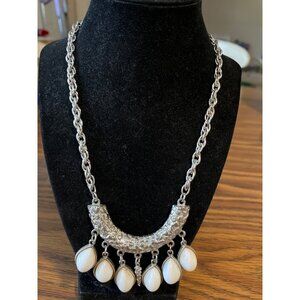 Silver tone and white statement necklace unmarked vintage